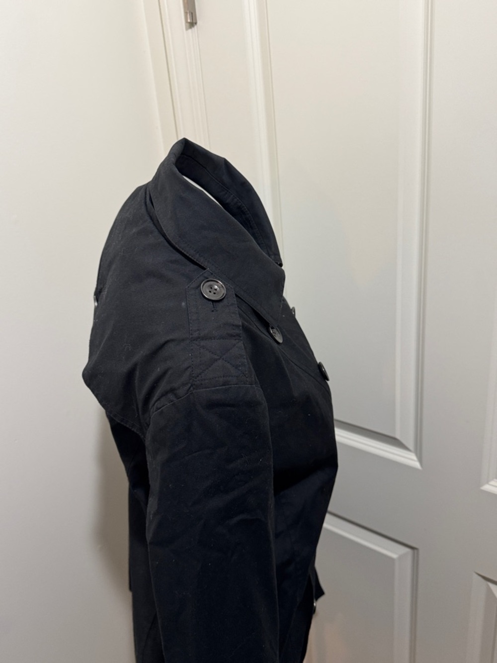 Burberry Black Double-Breasted Trench Coat w/ Hood and Signature Check Cuffs - Picture 8 of 14